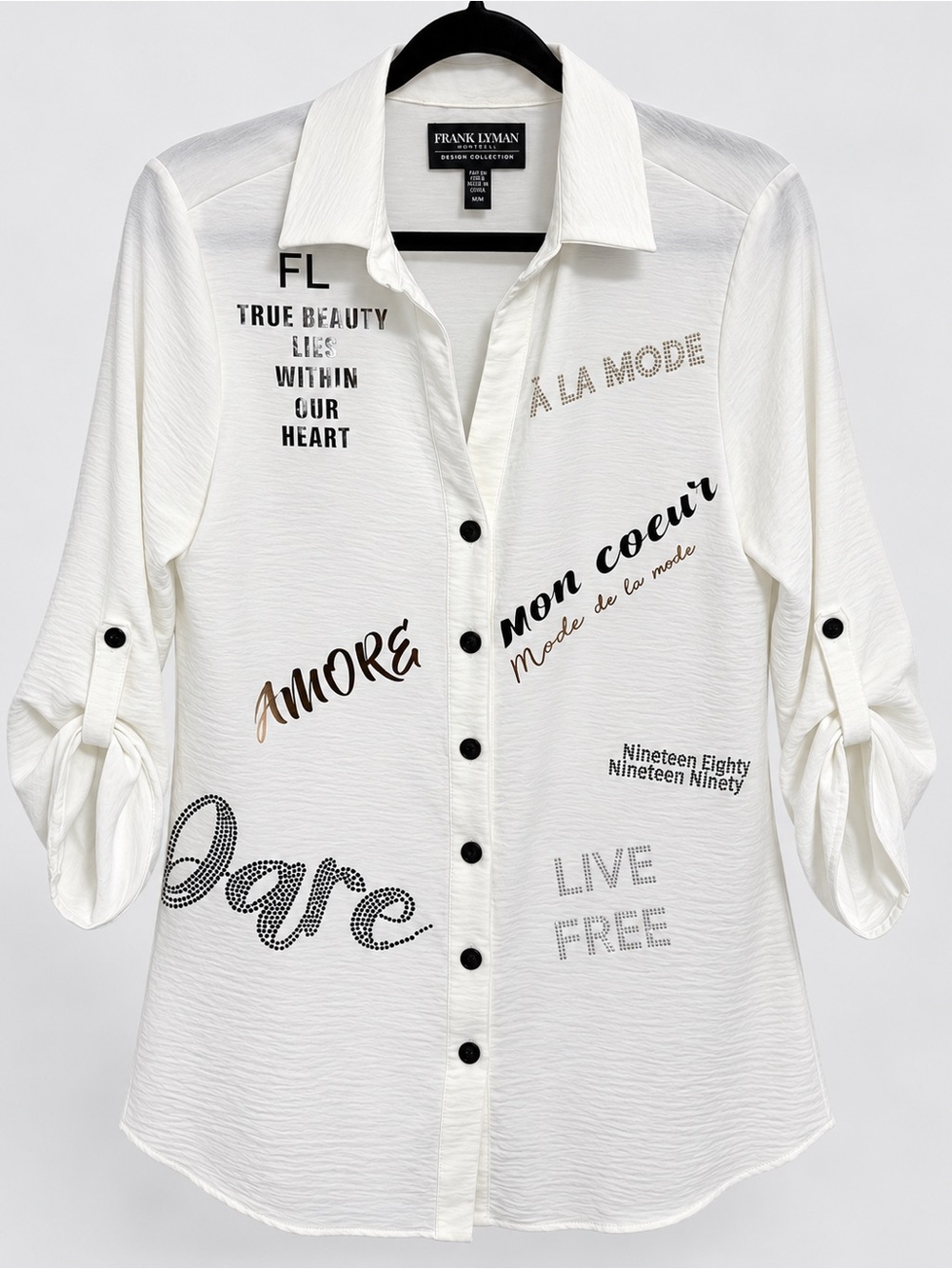 Frank Lyman Design White Graphic Button-Down Shirt